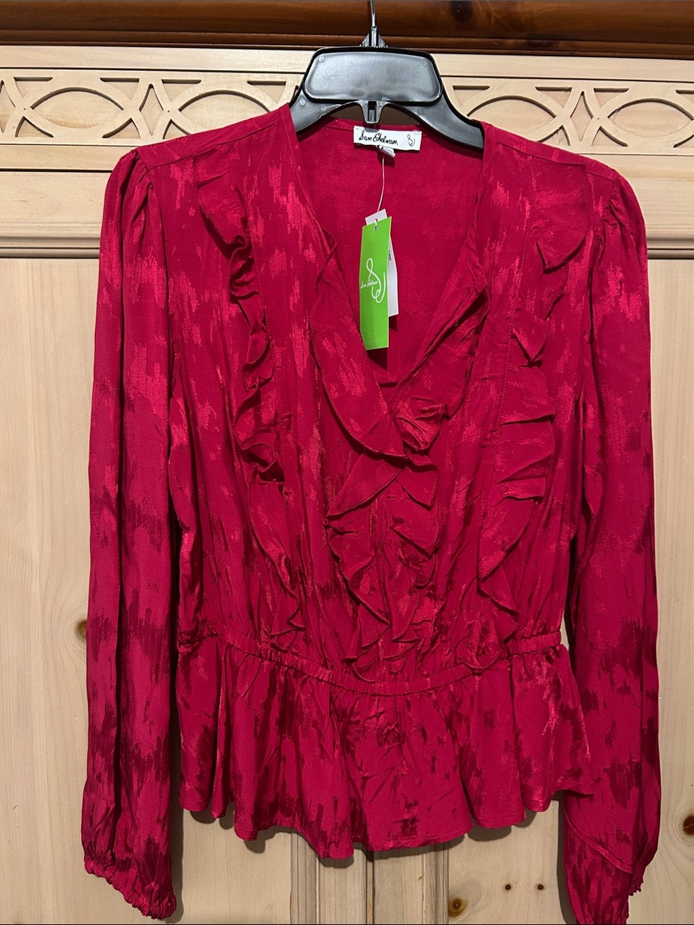 Sam Edelman Ruffled V-Neck Blouse - Red